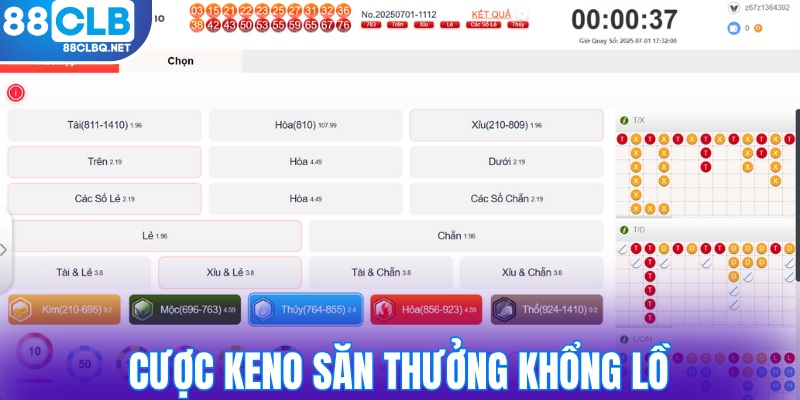 Cược Keno kiếm thưởng khổng lồ